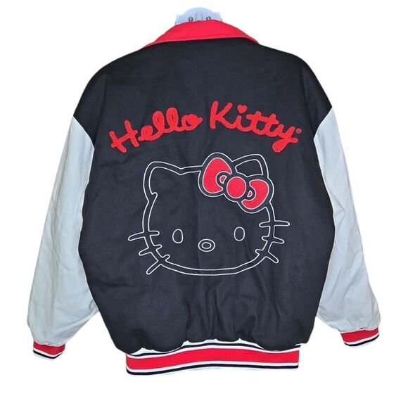 HELLO‎ KITTY x Dumbgood varsity black and white unisex jacket L - Picture 1 of 17